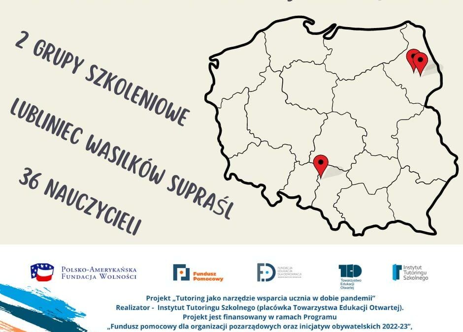 Mapa polski z napisem Tutoring w małych miejscowościach